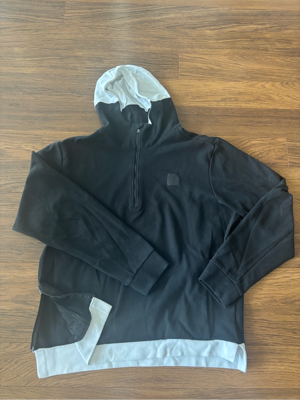 Adidas Black Hooded Half-Zip Pullover Sweater with White Lining